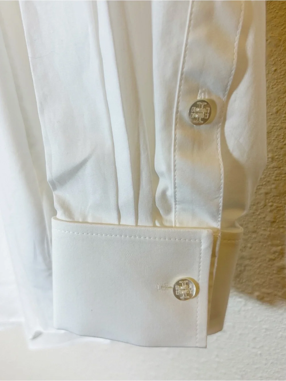Tory Burch White Butter Yellow Classic Button Down Tuxedo Style Shirt 4 Classic